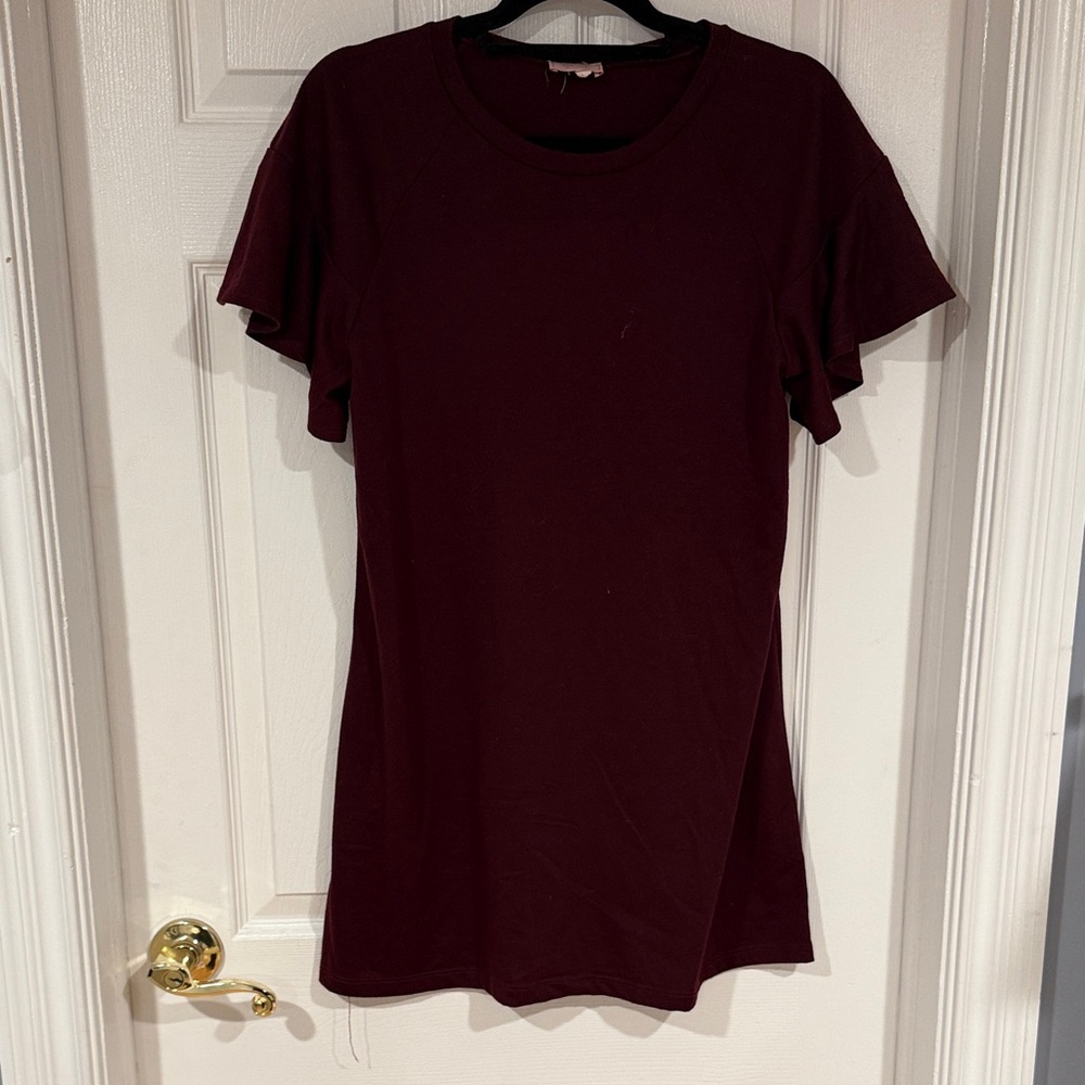 Burgundy Flutter Sleeve T-shirt Dress